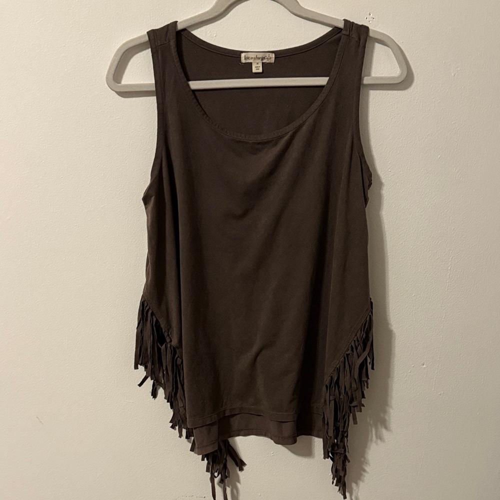 Love on a Hanger Dark Brown Fringe Tank Top